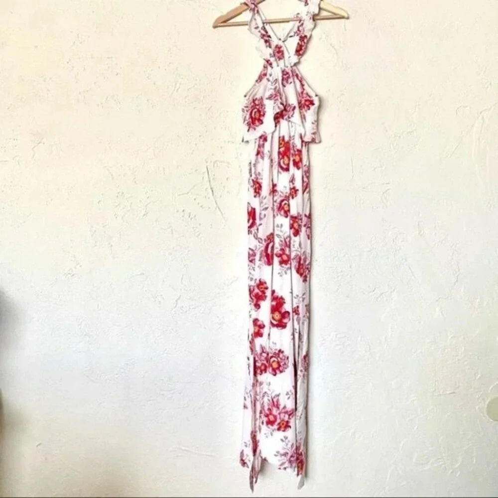 TULAROSA Red Floral Maxi Dress Ruffle Straps Size S - Picture 13 of 14